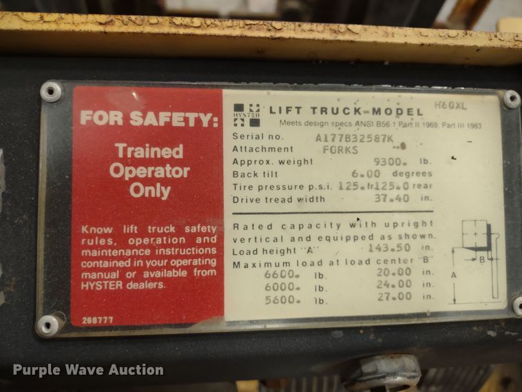 image for item MD9339 1989 Hyster H60XL  forklift