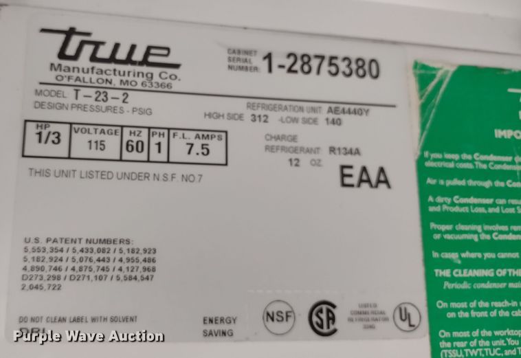 image for item MD9351 True T-23-2  refrigerator