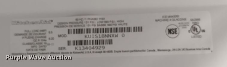 image for item MD9352 Kitchenaid KUIS18NNXW  ice maker