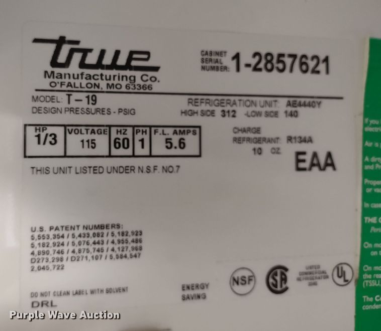 image for item MD9354 True T-19  refrigerator