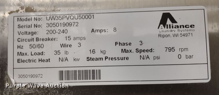 image for item MD9361 Unimac UW35PVQU50001  washing machine