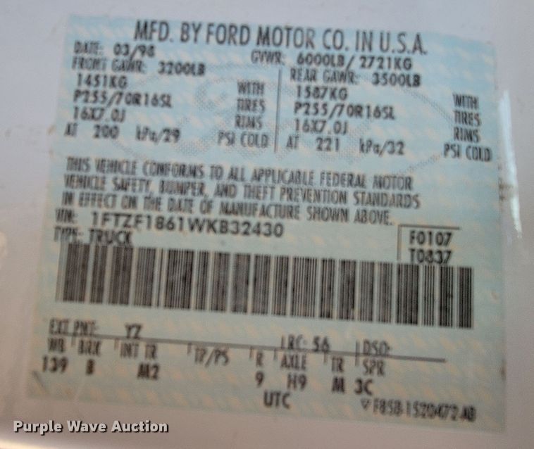 image for item ME9727 1998 Ford F150 XL  pickup truck