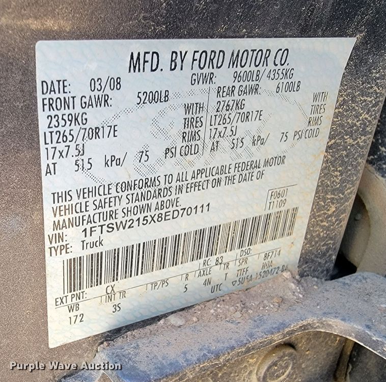 image for item ME9735 2008 Ford F250  Super Duty XL  Crew Cab pickup truck