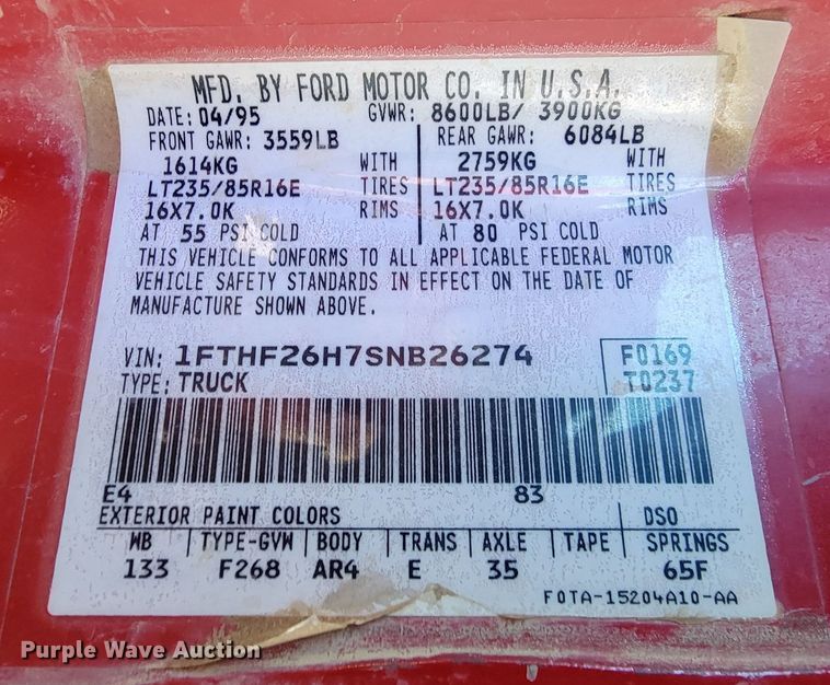 image for item ME9739 1995 Ford F250 XL  pickup truck