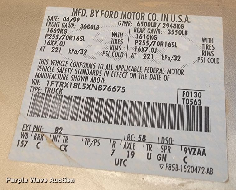 image for item ME9746 1999 Ford F150 XL  SuperCab pickup truck