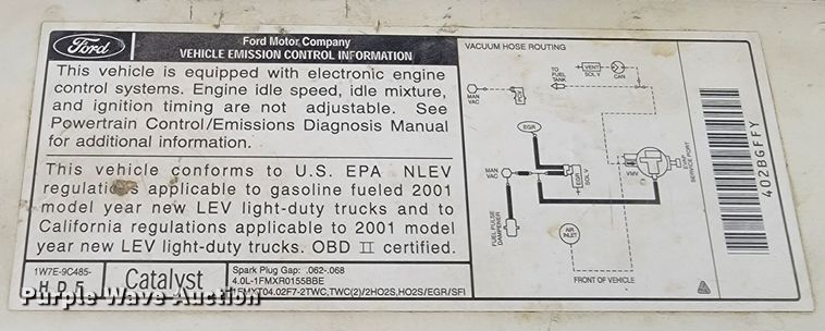 image for item ME9775 2001 Ford Ranger XLT  SuperCab pickup truck