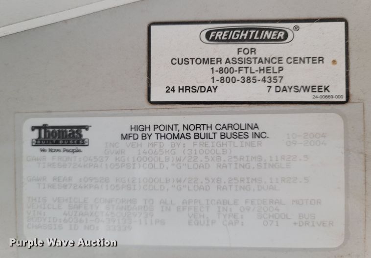 image for item MH9751 2005 Thomas Built Buses FS65  school bus