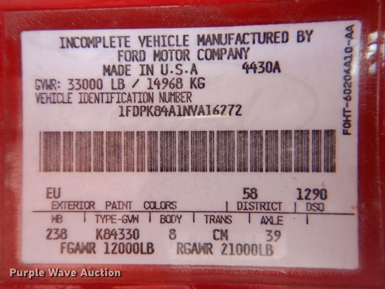 image for item MJ9971 1992 Ford F800  fire truck