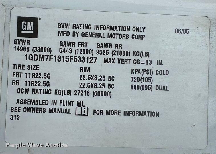 image for item MM9087 2005 GMC T7500  street sweeper truck