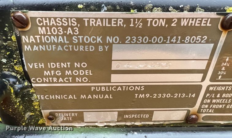 image for item MM9106 1980 US Military M103-A3  utility trailer