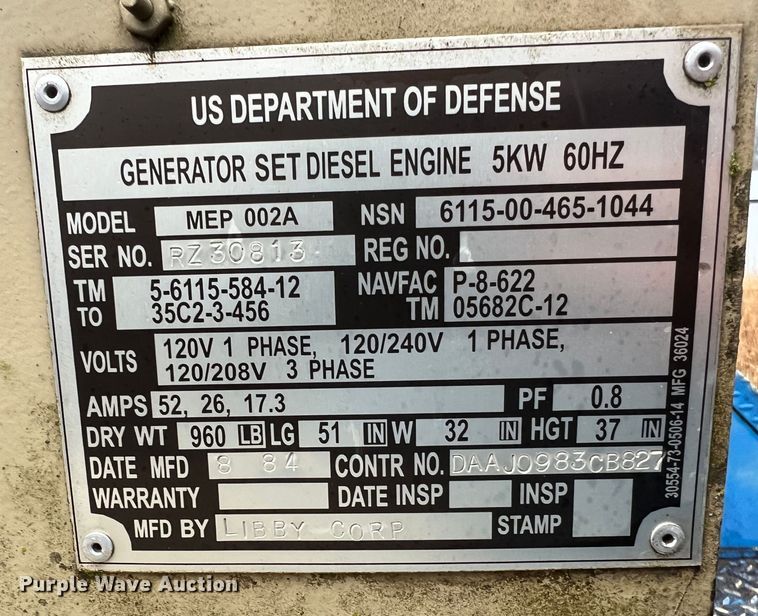 image for item MM9107 1984 Libby Corp MEP002A  generator