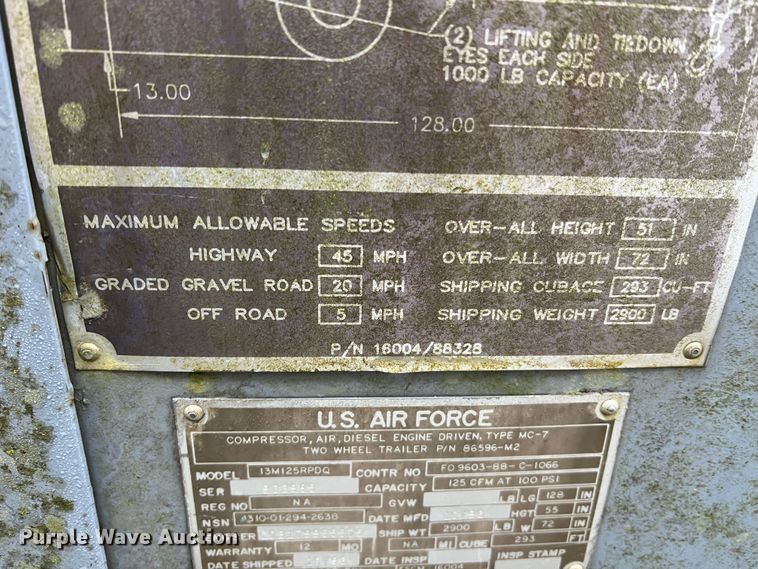 image for item MM9108 1992 US Military 13M125RPDQ  air compressor