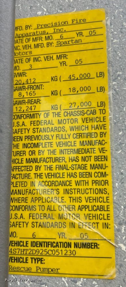 image for item MM9153 2005 Spartan Advantage Pumper  pumper fire truck