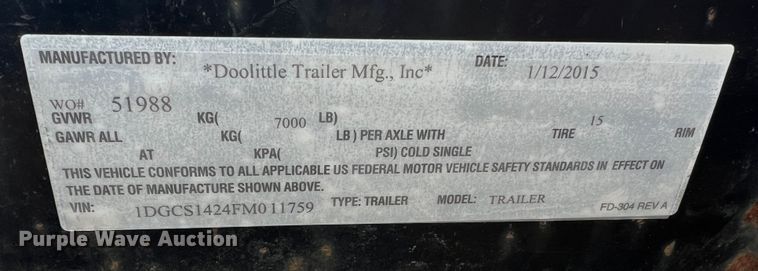 image for item MM9168 2015 Doolittle  enclosed cargo trailer