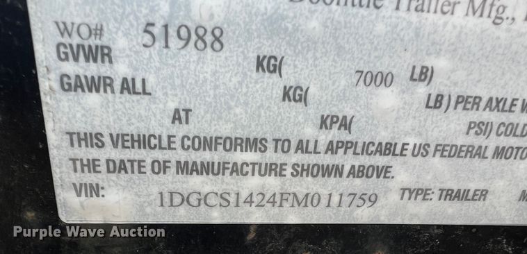 image for item MM9168 2015 Doolittle  enclosed cargo trailer