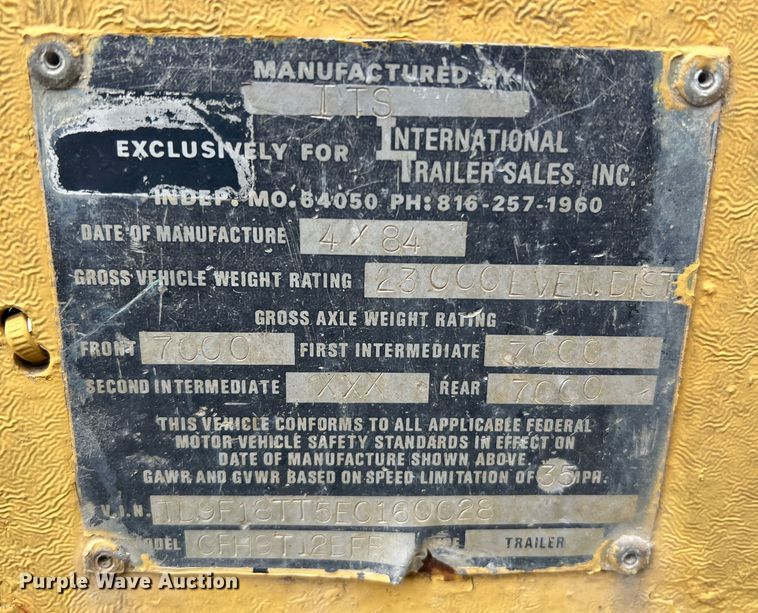 image for item MM9169 1984 ITS CFH9T12BFP  equipment trailer