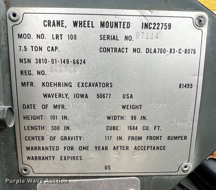 image for item MM9171 1984 Lorain LRT-100  crane