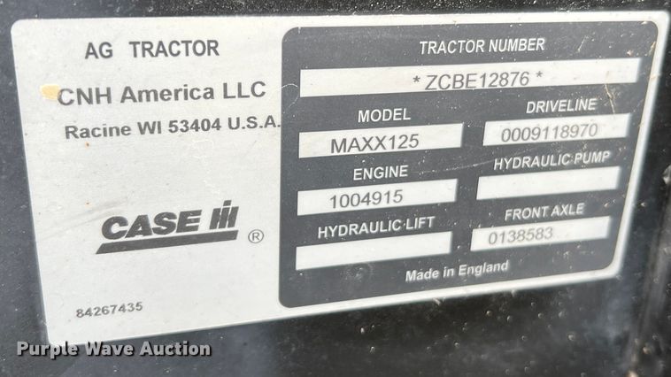 image for item MM9203 2012 Case Maxxum 125  MFWD tractor