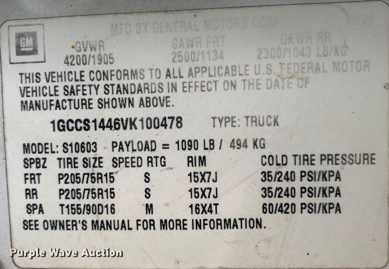 image for item MM9746 1997 Chevrolet S10  pickup truck