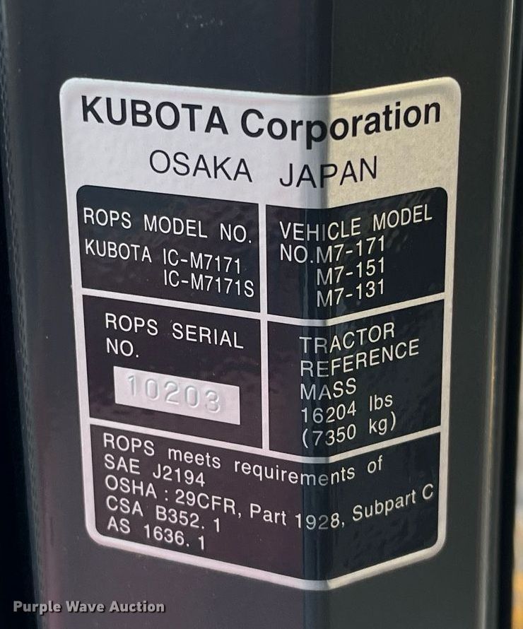 image for item DG5417 2018 Kubota M7-171  MFWD tractor