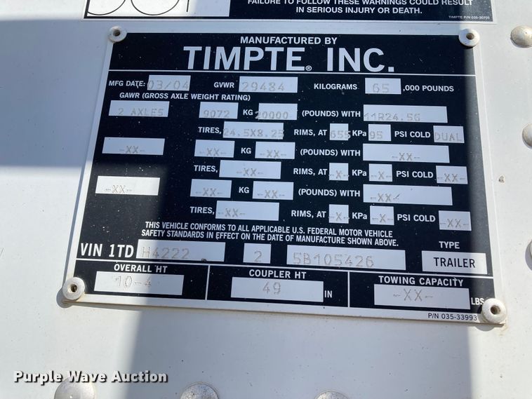 image for item HN9810 2005 Timpte  grain trailer