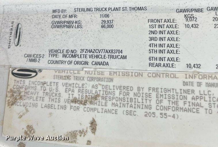 image for item DG5430 2007 Sterling L9500  dump truck