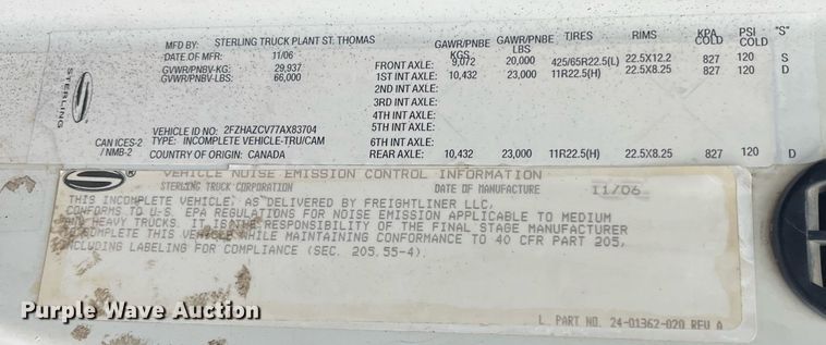 image for item DG5430 2007 Sterling L9500  dump truck