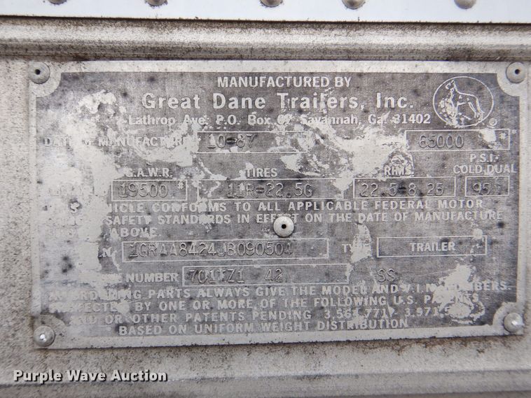 image for item DK2101 1988 Great Dane  refrigerated van trailer