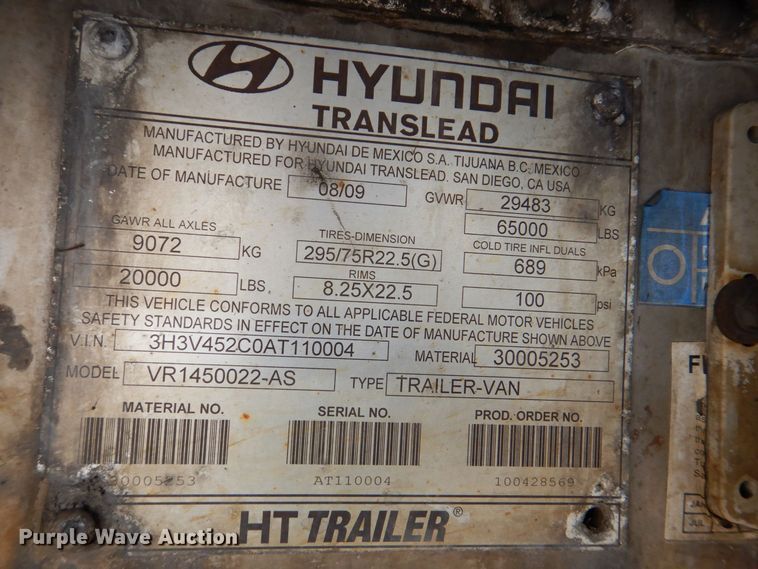 image for item DK2109 2010 Hyundai VR1450022-AS  refrigerated van trailer