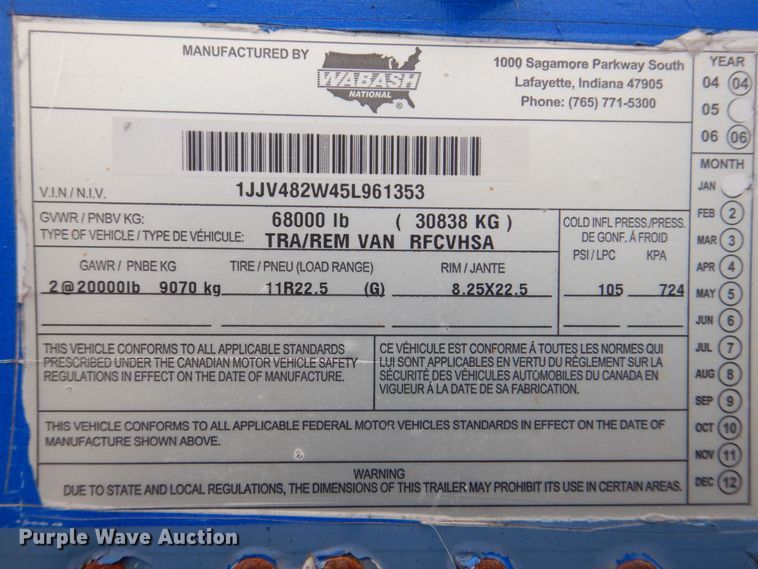 image for item DK2111 2005 Wabash RFCVHSA  refrigerated van trailer