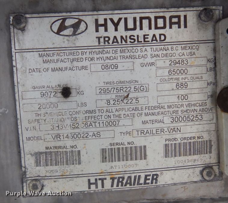 image for item DK2115 2010 Hyundai VR1450022-AS  refrigerated van trailer