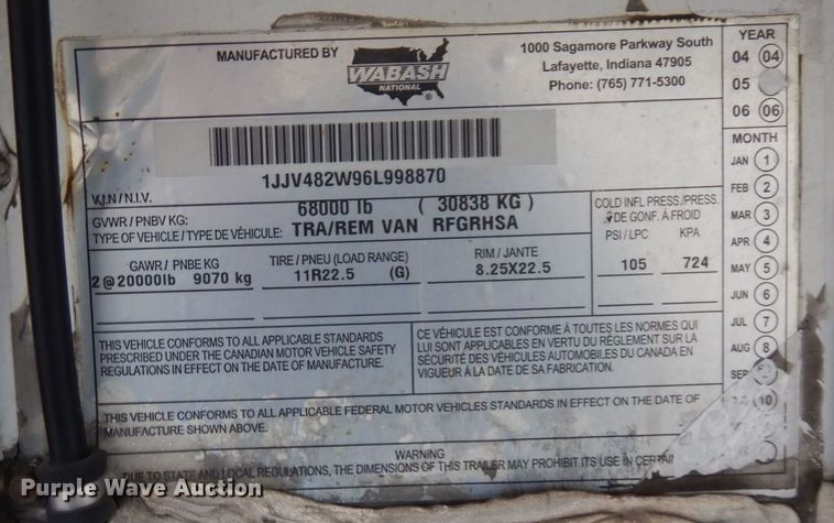 image for item DK2116 2006 Wabash  refrigerated van trailer