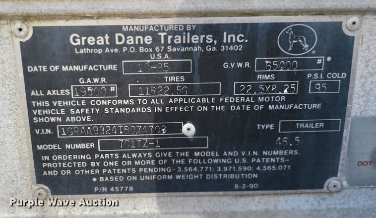 image for item DK2123 1996 Great Dane  refrigerated van trailer