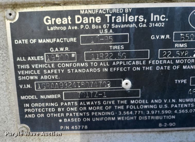 image for item DK2123 1996 Great Dane  refrigerated van trailer