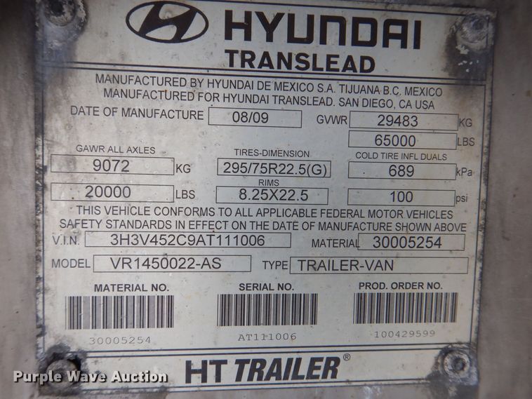 image for item DK2125 2010 Hyundai VR1450022-AS  refrigerated van trailer