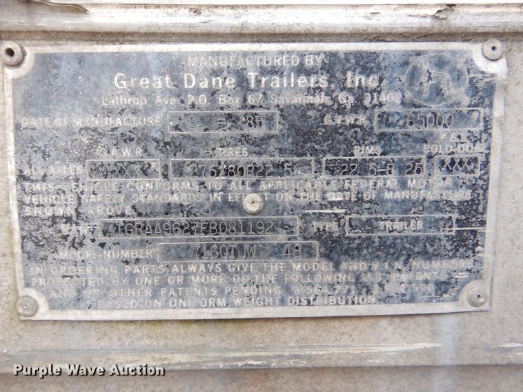 image for item DK2126 1985 Great Dane  dry van trailer