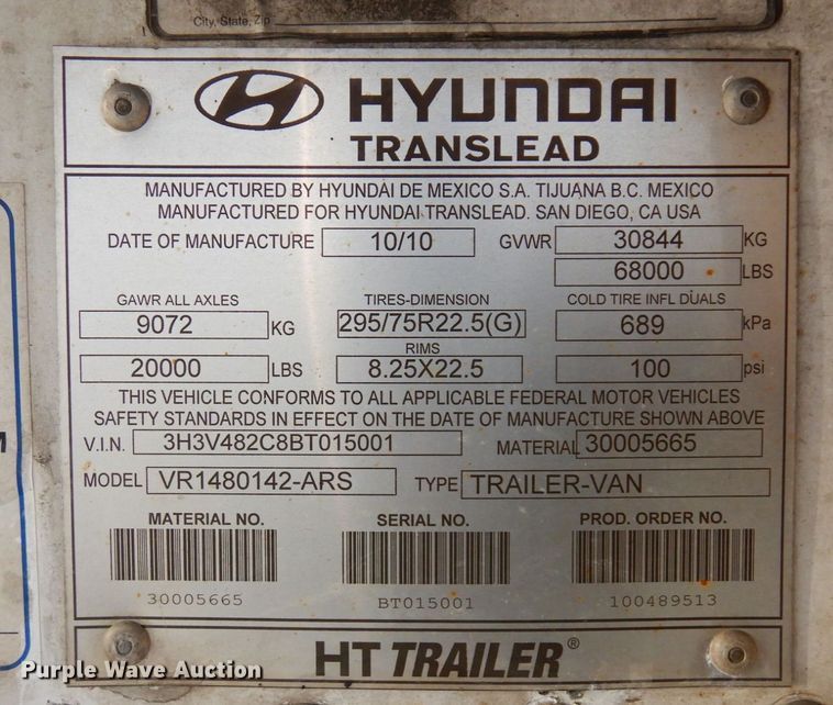 image for item DK2130 2011 Hyundai VR1480142  refrigerated van trailer