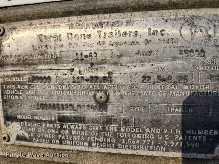 image for item DK2136 1990 Great Dane 701TZ1  refrigerated van trailer