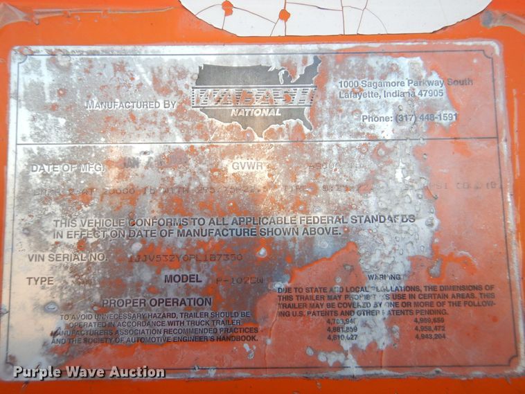 image for item DK2139 1993 Wabash P-102CW  dry van trailer