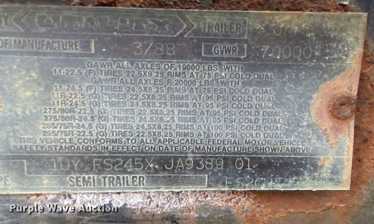 image for item DL7041 1988 Utility  flatbed trailer