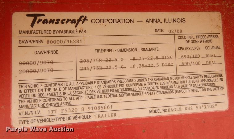 image for item DN6280 2009 Transcraft Eagle RS2  flatbed trailer