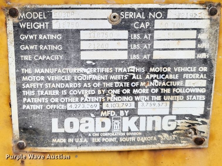 image for item DO3577 1982 Load King 503DR  drop deck trailer