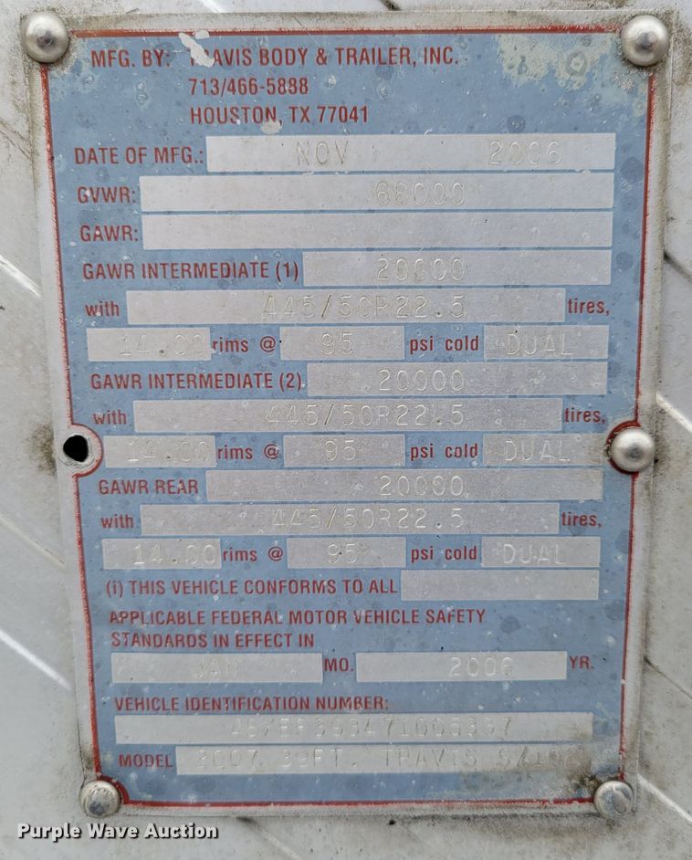 image for item DO4175 2007 Travis S/102  bottom dump trailer