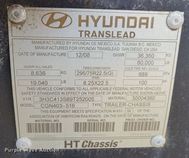 image for item DO4193 2009 Hyundai CGN403-516  container trailer
