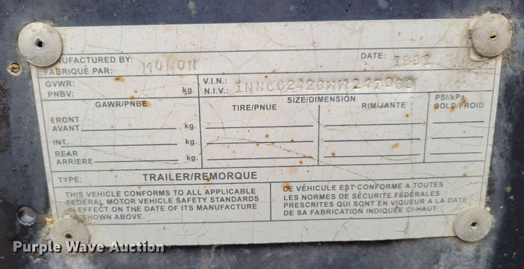 image for item DO4196 1991 Monon  roll-off container trailer