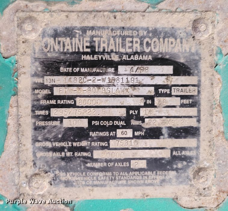 image for item DO4197 1998 Fontaine FTW-5-8048SLAWK  flatbed trailer