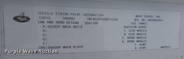 image for item IO9360 2003 Mack CX613  semi truck