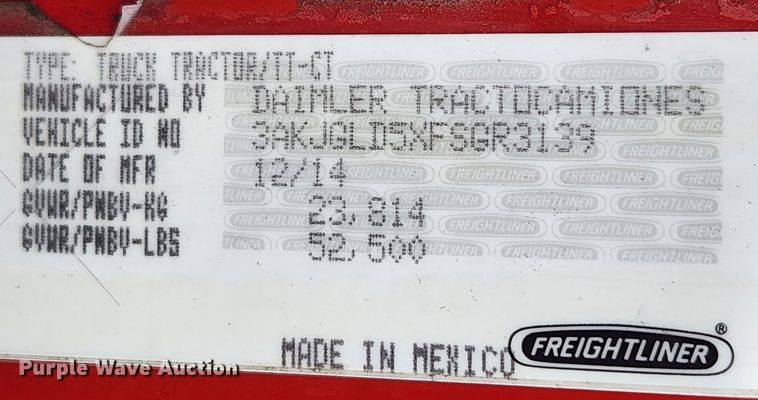 image for item JB9567 2015 Freightliner Cascadia 125  semi truck