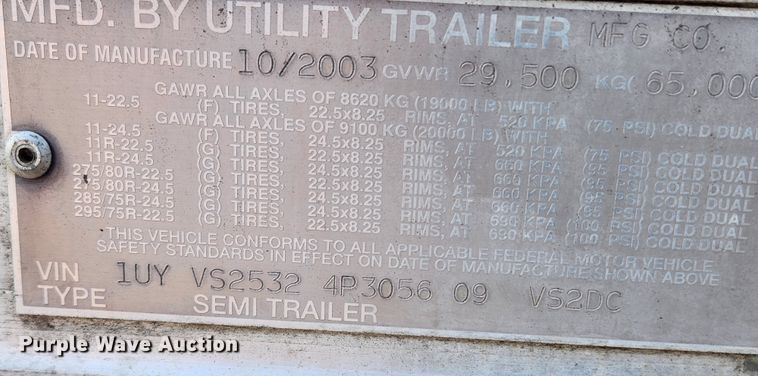 image for item JB9634 2004 Utility VS2DC  dry van trailer