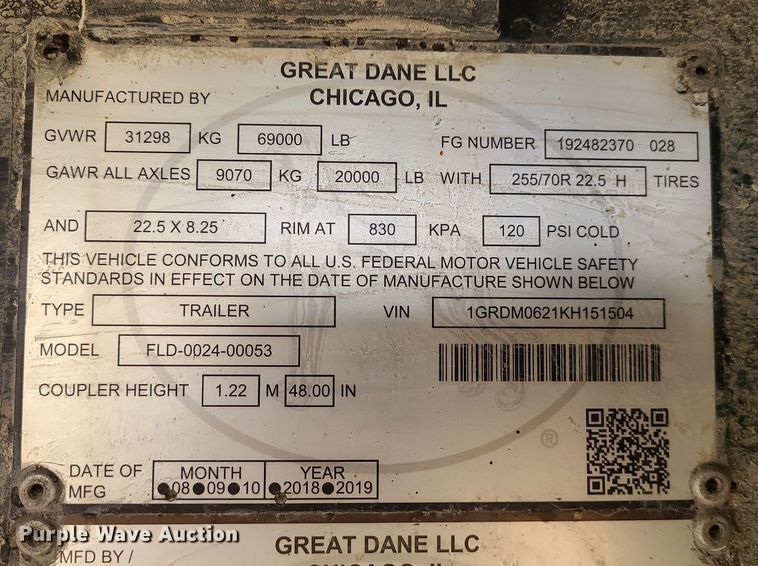 image for item JG9368 2019 Great Dane FLD-0024-00053  drop deck trailer